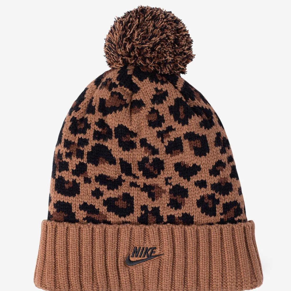 NEW Nike Sportswear Leopard Cheetah Fleece Lined Beanie Winter Hat Snow Women's - Picture 5 of 6